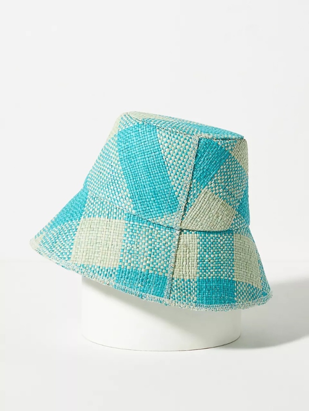 NWT $260 Artesano Blue Plaid Straw Bucket Hat Small - Picture 2 of 10